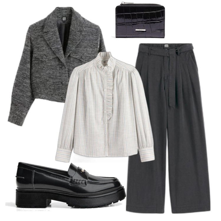 Outfit mujer - Mannish #876. Estilo Mannish para Oficina. Combinación con pantalones, camisas, mocasines, blazers, monederos.