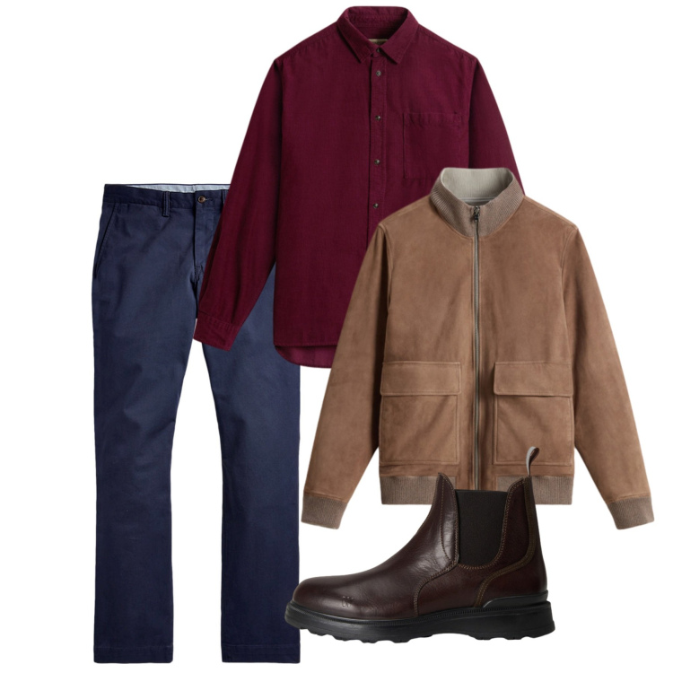 Outfit uomo - Fall. Stile Casual per Tutti i giorni. Abbinamento con pantaloni, stivali e stivaletti, camicie, bomber.