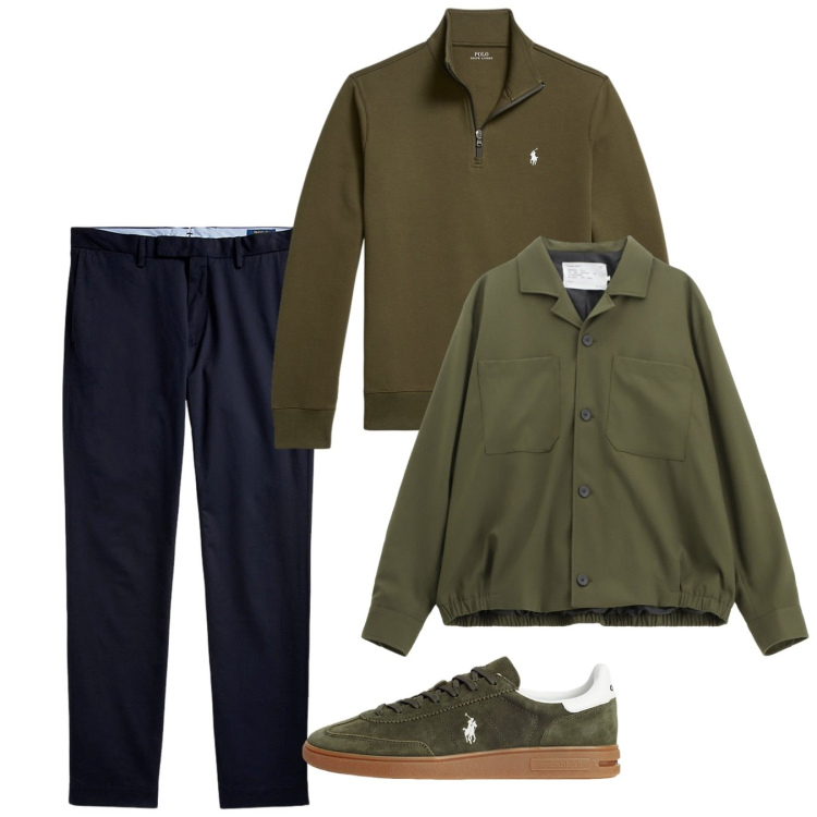 Outfit uomo - Fall. Stile Casual per Tutti i giorni. Abbinamento con cappotti, pantaloni chino, sneakers, pullovers.