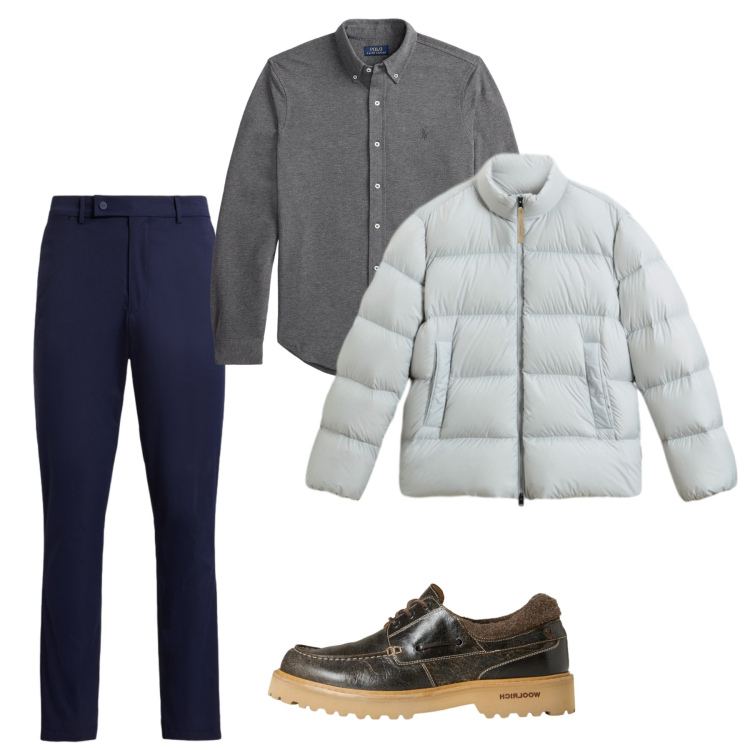Outfit uomo - Il piumino. Stile Casual per Tutti i giorni. Abbinamento con camicie, pantaloni, scarpe stringate, piumini.
