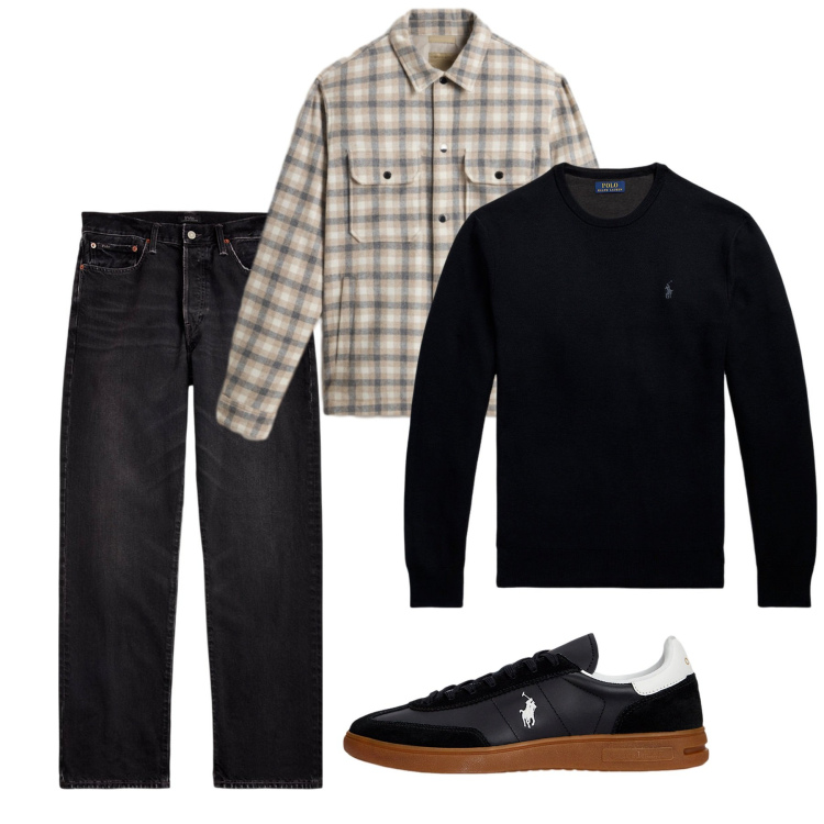 Outfit uomo - Weekend. Stile Casual per Tutti i giorni. Abbinamento con jeans dritti, sneakers, maglieria, cappotti.