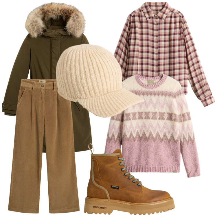 Outfit donna - Wool Friday. Stile Basic per Sport. Abbinamento con anfibi, camicie, cappelli, pantaloni, maglieria, parka.