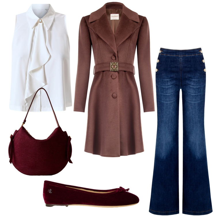 Outfit donna - Lady anni \'70. Stile 70s per Tutti i giorni. Abbinamento con cappotti, jeans, camicie, borse a spalla, ballerine.