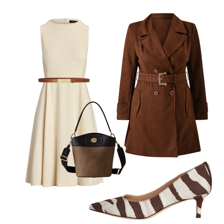 Outfit donna - Il decoltè zebrato. Stile Bon Ton per Ufficio. Abbinamento con trench, borse a secchiello, vestiti senza maniche, cinture, décolleté.