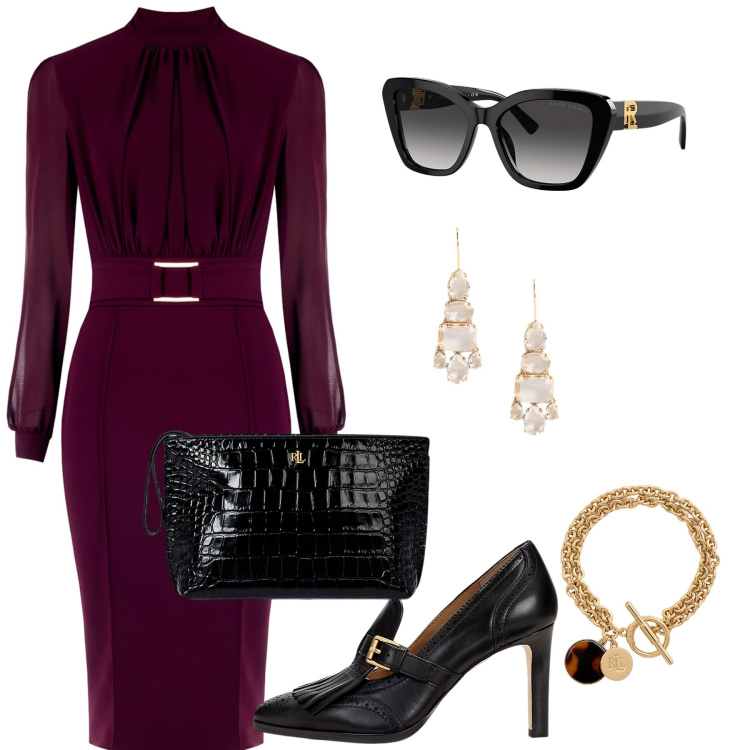 Outfit donna - Total look #2285469. Stile Casual chic per Serata fuori. Abbinamento con vestiti a tubino, occhiali da sole, braccialetti con ciondoli, orecchini, décolleté, pochette.