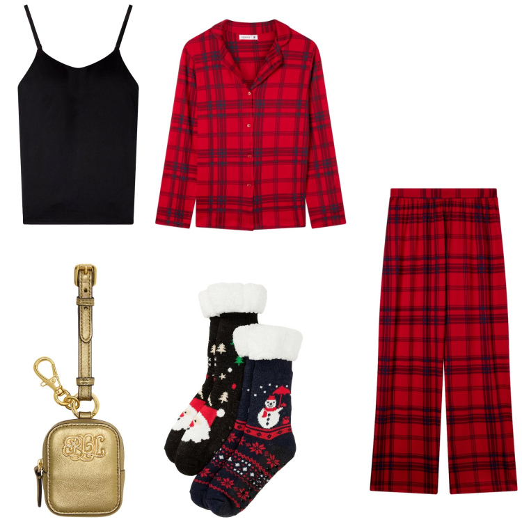 Outfit donna - Xmas. Stile Romantica per Tutti i giorni. Abbinamento con calzini, magliette intime, pigiama, pochette.