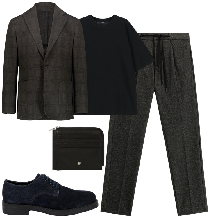 Outfit uomo - Grey. Stile Business/Elegante per Tutti i giorni. Abbinamento con pantaloni, portafogli, t-shirt, giacche, scarpe stringate.