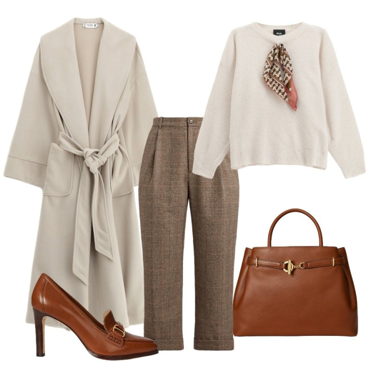 Outfit donna - Novembre tiepido. Abbinamento con cappotti, maglieria, borse a mano, décolleté, pantaloni.