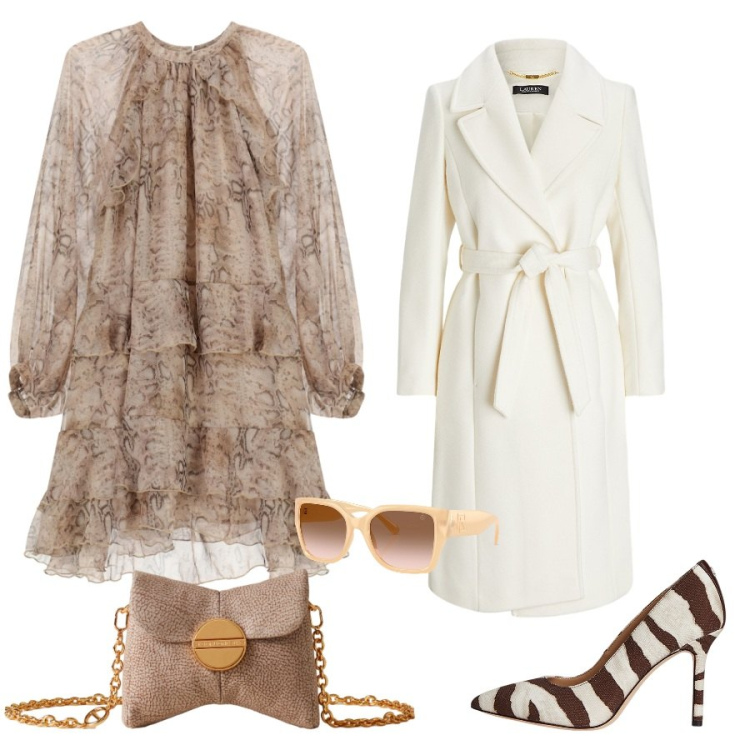 Outfit donna - Total look #2285519. Abbinamento con vestiti corti, borse a tracolla, cappotti, occhiali da sole, décolleté.