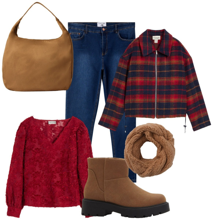 Outfit donna - Passeggiare all\'aria aperta. Stile Casual per Tutti i giorni. Abbinamento con bluse, stivaletti, blazer, jeans skinny, borse a mano, sciarpe.