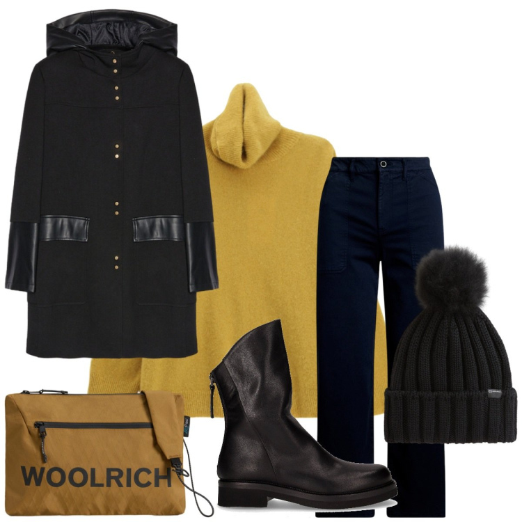 Outfit donna - Quella serata insieme al lungo mare. Stile Sporty chic per Serata fuori. Abbinamento con maglieria, pantaloni, berretti, borse a tracolla, cappotti, stivaletti.