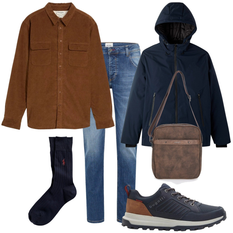 Outfit uomo - Tutti i giorni. Stile Casual per Tutti i giorni. Abbinamento con jeans dritti, sneakers, camicie, giacche, calzini, portafogli.