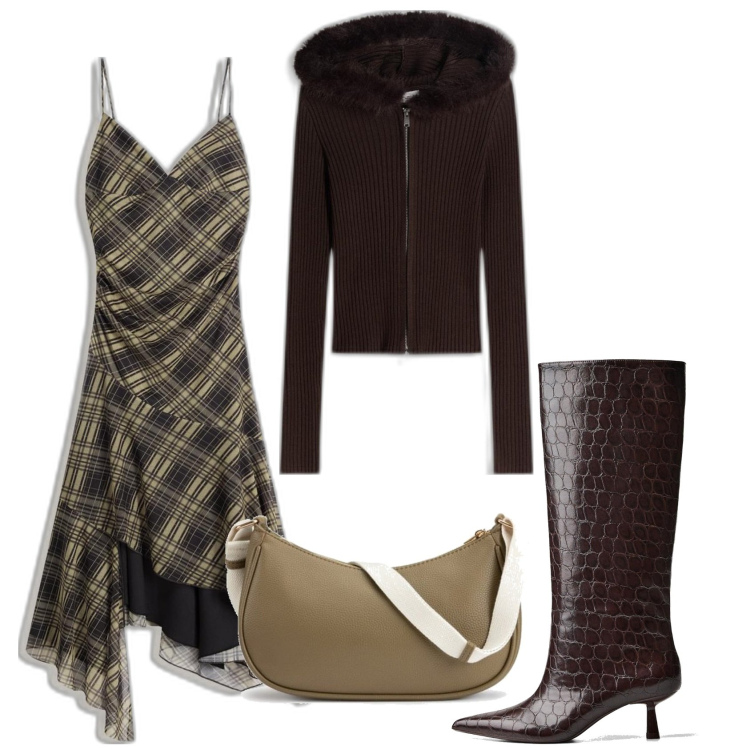 Outfit mujer - Glamorous. Estilo Glamour para Todos los días. Combinación con vestidos midi/longuettes, cárdigans, botas, bandoleras.