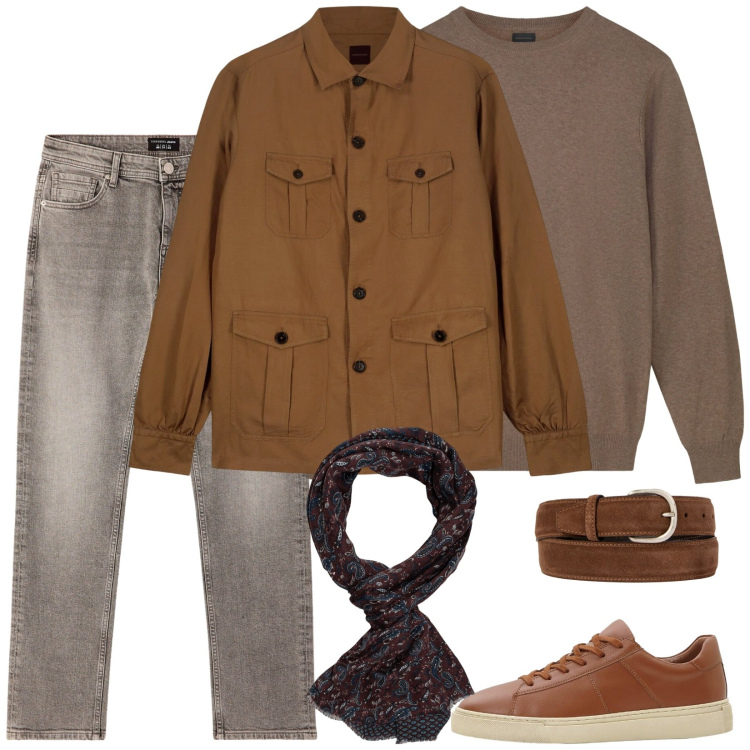 Outfit uomo - Per le vie del centro. Stile Trendy per Tutti i giorni. Abbinamento con sneakers, jeans, maglieria, cinture, cappotti, sciarpe.
