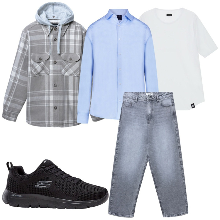 Outfit uomo - L\'estate di San Martino. Stile Trendy per Tutti i giorni. Abbinamento con sneakers, jeans, cappotti, t-shirt, camicie.