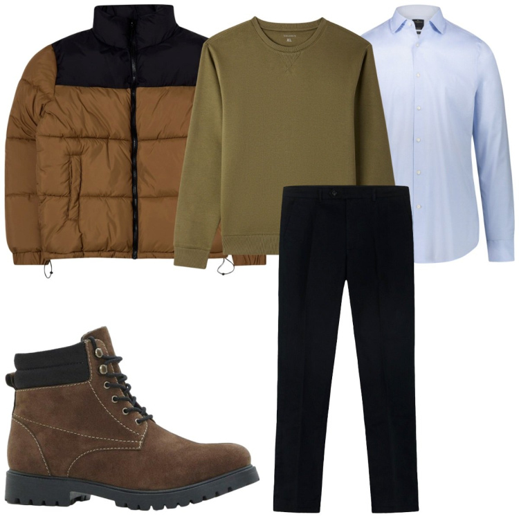 Outfit uomo - Weekend in città low cost. Stile Casual per Tutti i giorni. Abbinamento con stivali e stivaletti, bomber, felpe, camicie, pantaloni.