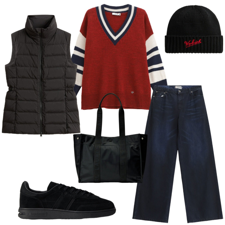 Outfit donna - Tempo libero. Stile Casual per Tutti i giorni. Abbinamento con maglieria, jeans, berretti, gilet, borse tote, sneakers.