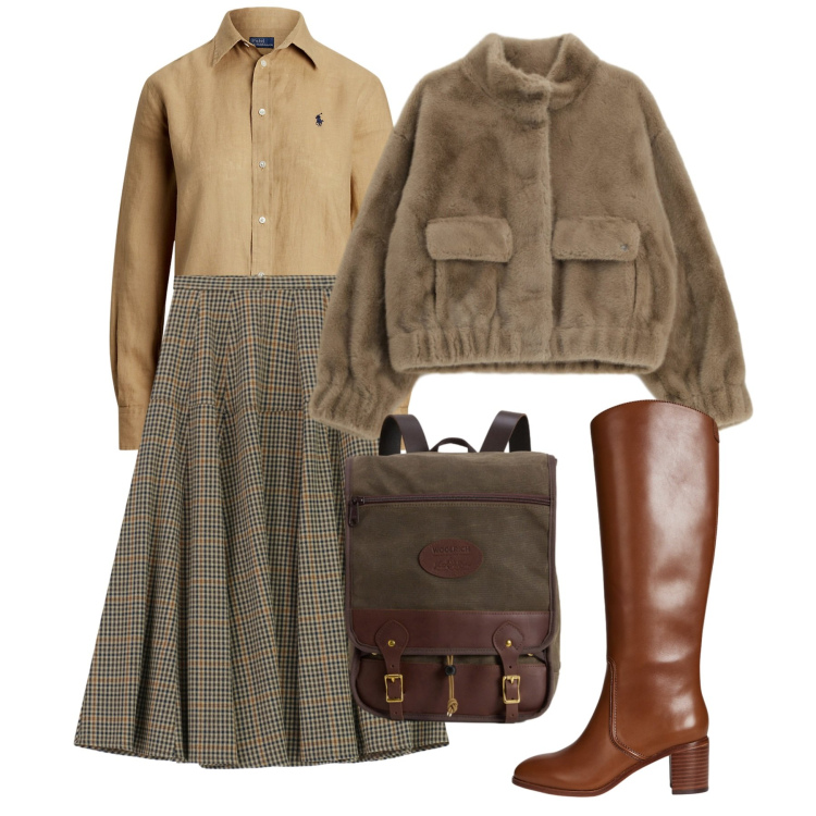 Outfit donna - Novembre. Stile Bon Ton per Ufficio. Abbinamento con blazer, gonne lunghe, stivali, camicie, zaini.