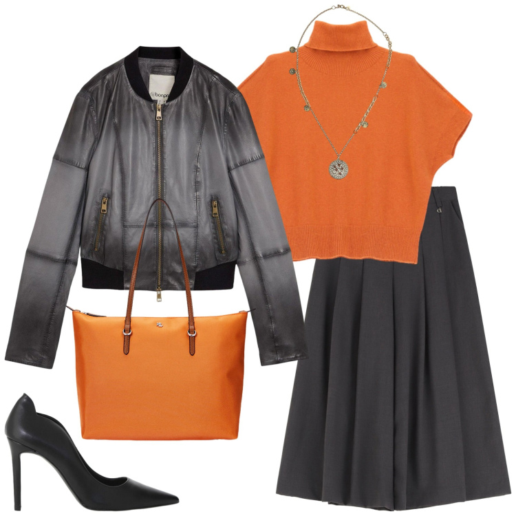 Outfit donna - Total look #2285640. Stile Glamour per Serata fuori. Abbinamento con blazer, maglieria, pantaloni a palazzo, décolleté, ciondoli, borse tote.