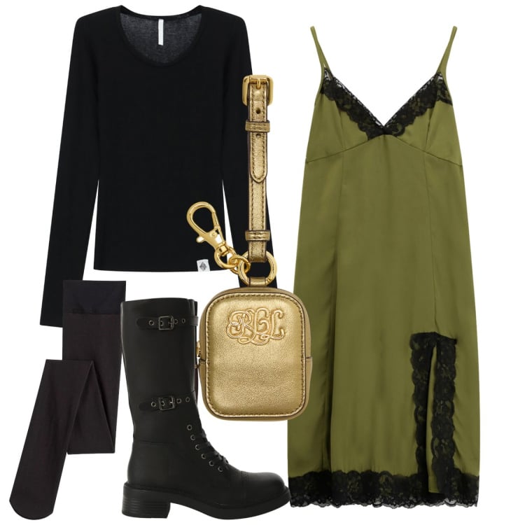 Outfit donna - In sottoveste. Stile Chic per Serata fuori. Abbinamento con collant, t-shirt, stivali, vestiti midi/longuette, pochette.