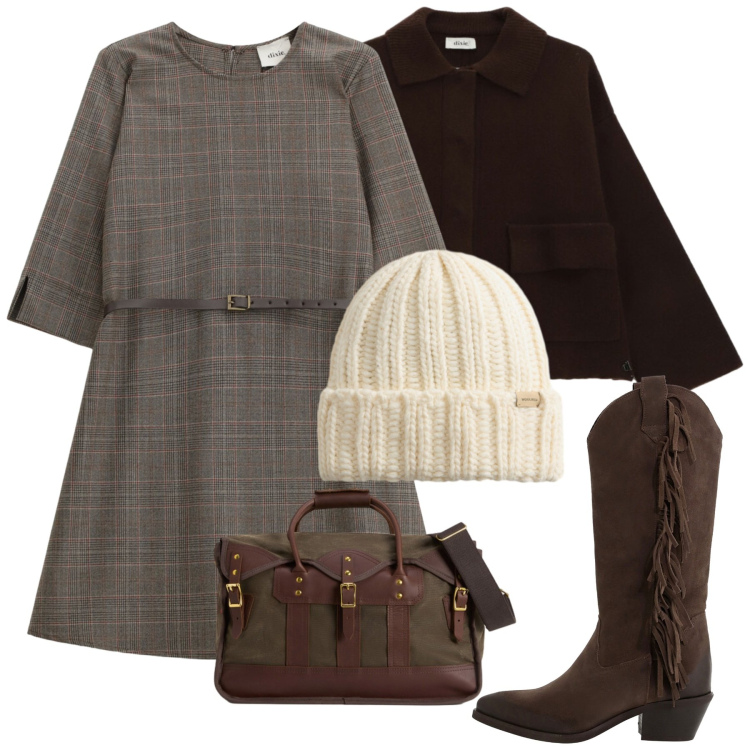 Outfit donna - Novembre bon ton. Stile Bon Ton per Ufficio. Abbinamento con stivali, vestiti corti, cardigans, borse a tracolla, berretti.