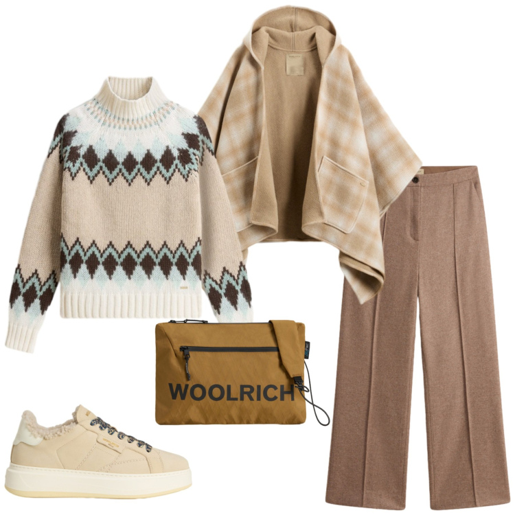 Outfit donna - Woolrich - Black Friday. Stile Trendy per Tutti i giorni. Abbinamento con borse a tracolla, sneakers, maglieria, pantaloni, cappe.