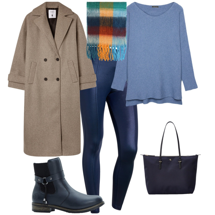 Outfit donna - Total look #2285682. Stile Casual chic per Tutti i giorni. Abbinamento con stivaletti chelsea, cappotti, pantaloni skinny, sciarpe, borse tote, maglieria.