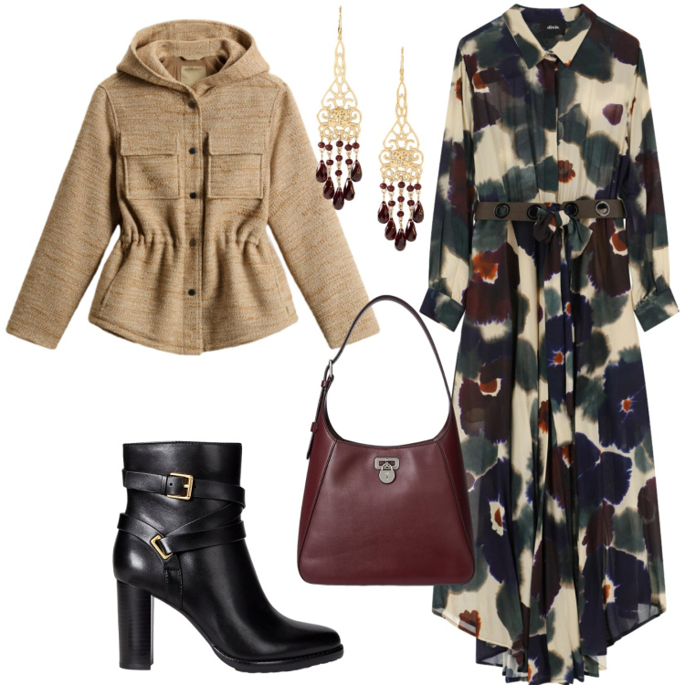 Outfit donna - Total look #2285684. Stile Bon Ton per Serata fuori. Abbinamento con vestiti lunghi, borse a spalla, stivaletti, orecchini, blazer.