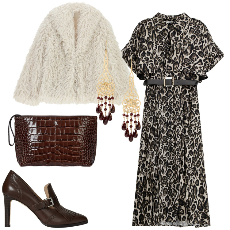 Outfit donna - Total look #2285699. Stile Glamour per Serata fuori. Abbinamento con vestiti lunghi, ecopellicce, pochette, décolleté, orecchini.