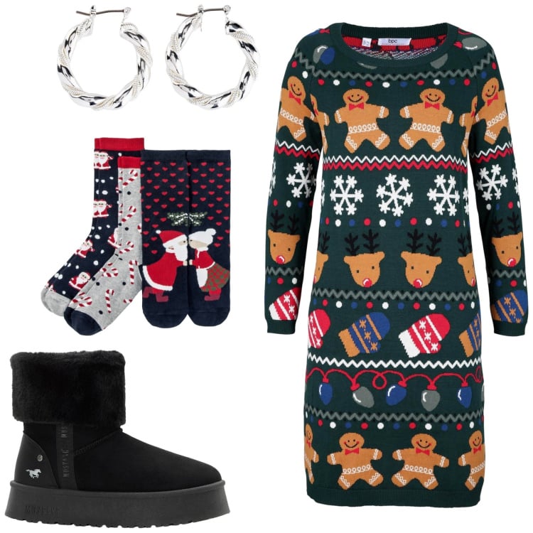 Outfit donna - bonprix - DAY TO NIGHT. Stile Romantica per Tutti i giorni. Abbinamento con orecchini, vestiti, calzini, stivaletti.