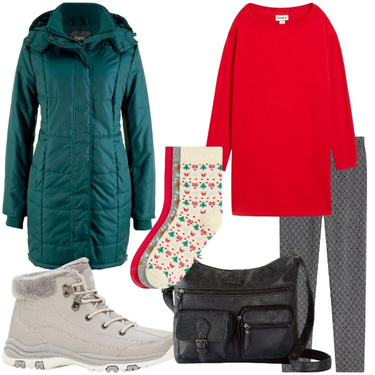 Outfit donna - bonprix - DAY TO NIGHT. Stile Casual per Tutti i giorni. Abbinamento con pantaloni, maglieria, stivaletti, giacche, borse a tracolla, calzini.