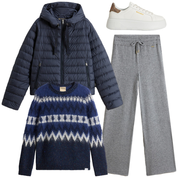 Outfit donna - Woolrich - Black Friday. Stile Casual chic per Tutti i giorni. Abbinamento con sneakers, pantaloni, piumini, maglieria.