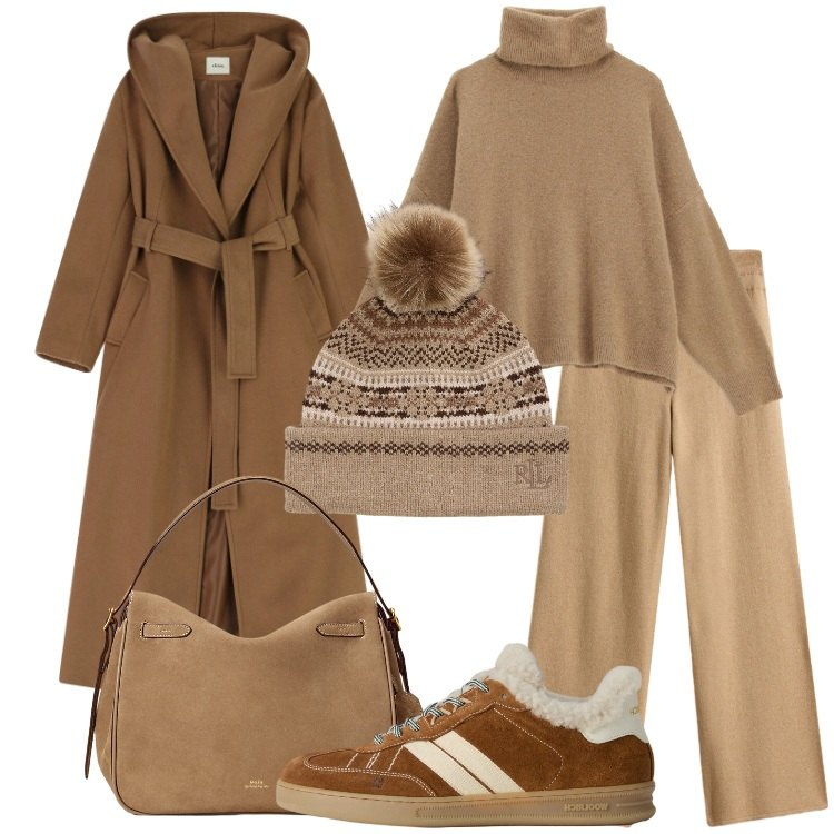 Outfit donna - Cozy & Chic. Stile Casual chic per Tutti i giorni. Abbinamento con maglieria, cappotti, pantaloni, sneakers, borse a mano, berretti.