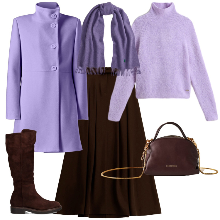 Outfit donna - Casual chic per tutti I giorni. Stile Casual chic per Tutti i giorni. Abbinamento con cappotti, gonne lunghe, borse a mano, maglieria, sciarpe, stivali.