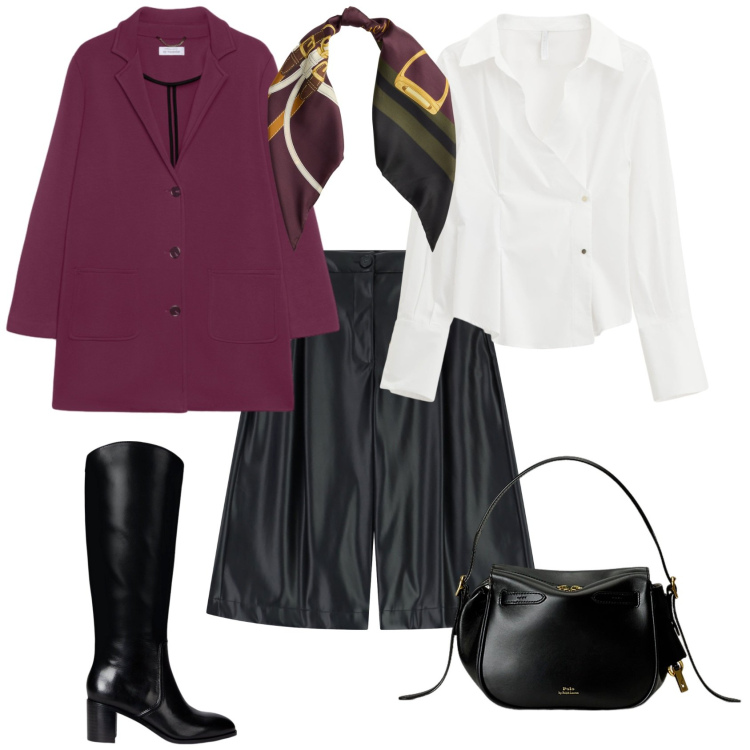 Outfit donna - Total look #2285729. Stile Chic per Tutti i giorni. Abbinamento con camicie, shorts, borse a mano, stivali, foulard, cappotti.