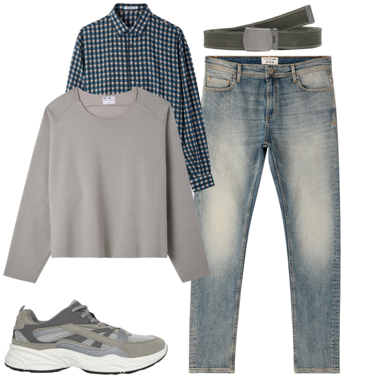 Outfit uomo - City. Stile Casual per Tutti i giorni. Abbinamento con cinture, sneakers, jeans skinny, felpe, camicie.