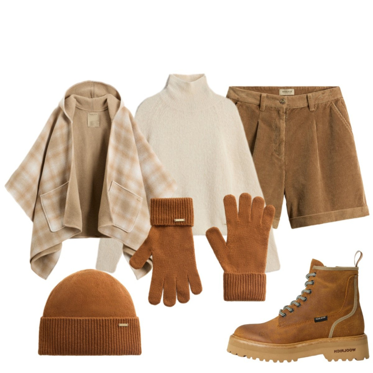 Outfit donna - Gli shorts in velluto a coste. Stile Casual chic per Tutti i giorni. Abbinamento con cappe, maglieria, guanti, anfibi, berretti, pantaloni corti.