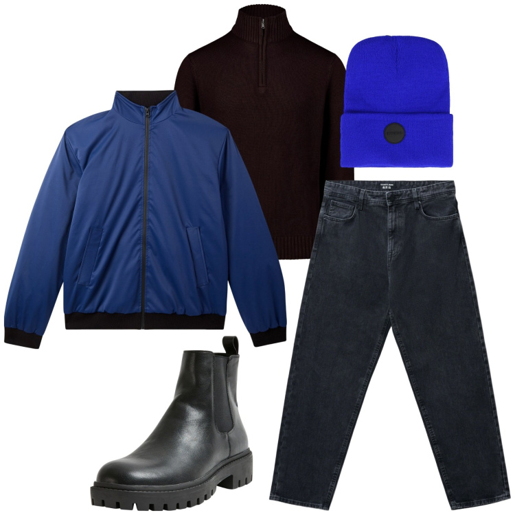 Outfit uomo - Total look #2285760. Stile Casual per Tutti i giorni. Abbinamento con stivali e stivaletti, giacche, jeans, berretti, maglieria.