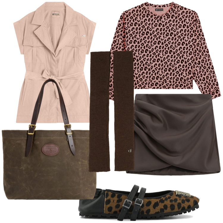 Outfit donna - Total look. Stile Trendy per Tutti i giorni. Abbinamento con felpe, trench, minigonne, guanti, borse tote, ballerine.
