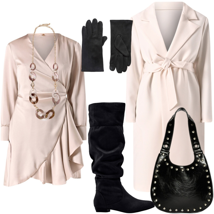 Outfit donna - La collana oversize. Stile Romantica per Serata fuori. Abbinamento con stivali, guanti, vestiti, cappotti, borse a spalla, collane.