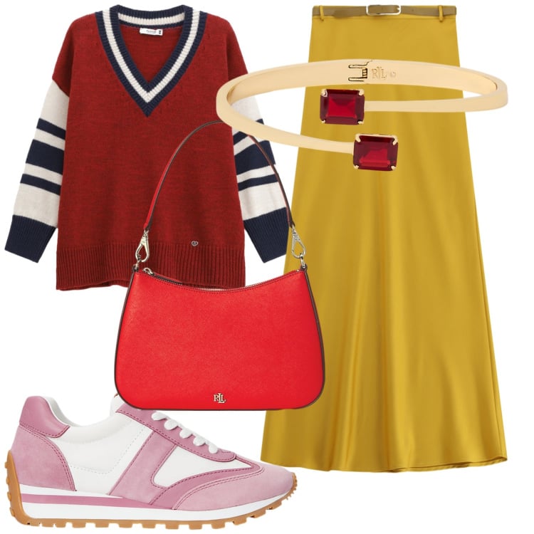 Outfit donna - How many colors. Stile Sporty chic per Tutti i giorni. Abbinamento con maglieria, gonne lunghe, sneakers, borse a spalla, braccialetti.