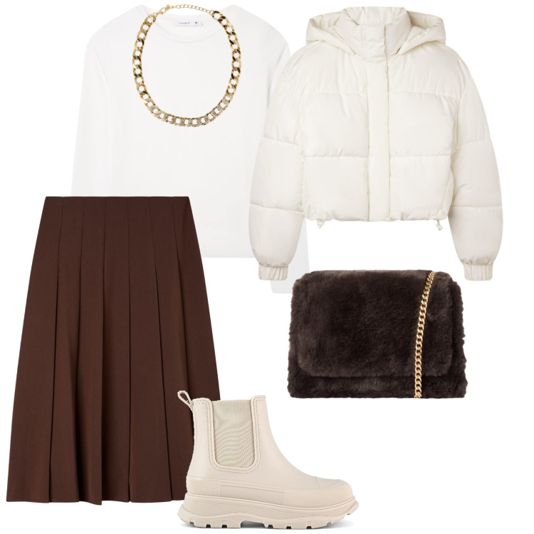 Outfit donna - Terranova. per Tutti i giorni. Abbinamento con gonne lunghe, bomber, t-shirt, collane, borse a tracolla, stivali.