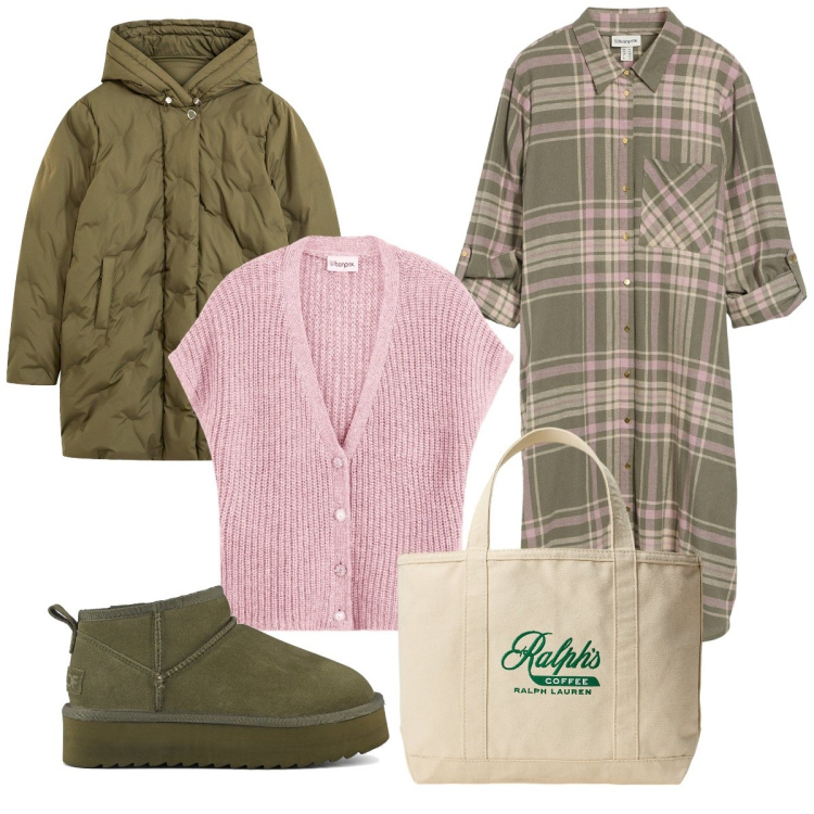 Outfit donna - Lo chemisier scozzese. Stile Sporty chic per Tutti i giorni. Abbinamento con vestiti chemisier, maglieria, giacche, borse tote, stivaletti.