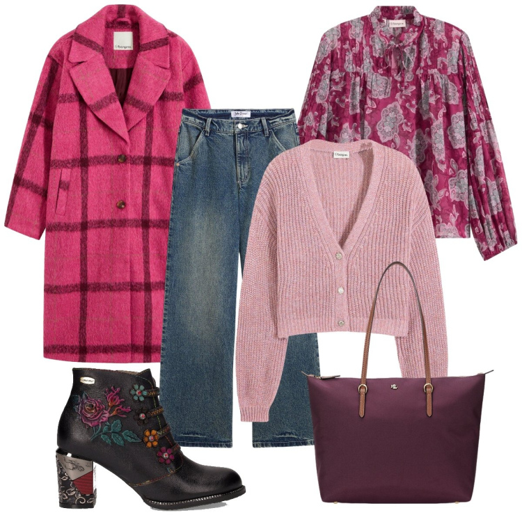 Outfit donna - Il cappotto di tendenza. Stile Casual chic per Scuola/Università. Abbinamento con cappotti, cardigans, bluse, jeans, borse tote, stivaletti.