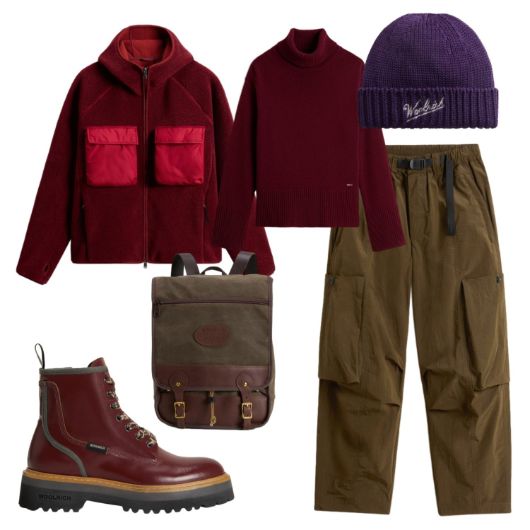 Outfit donna - Woolrich - black Friday. Stile Urban per Scuola/Università. Abbinamento con zaini, pantaloni cargo, maglieria, anfibi, berretti, felpe con cappuccio.