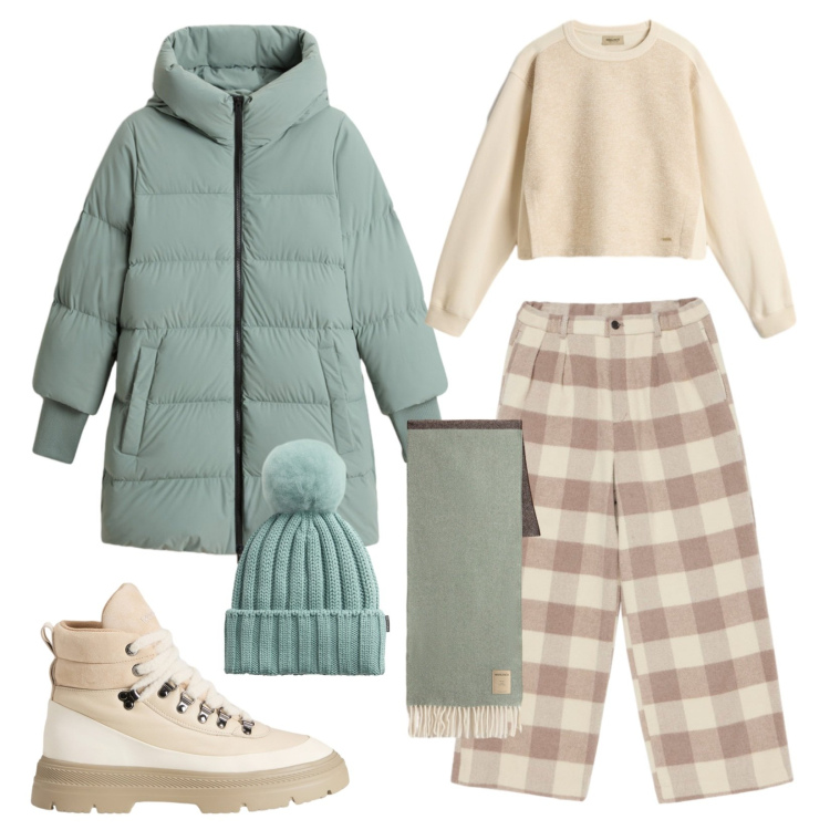 Outfit donna - Colori neutri e pastello!. Stile Casual chic per Scuola/Università. Abbinamento con pantaloni, berretti, felpe, sciarpe, anfibi, piumini.