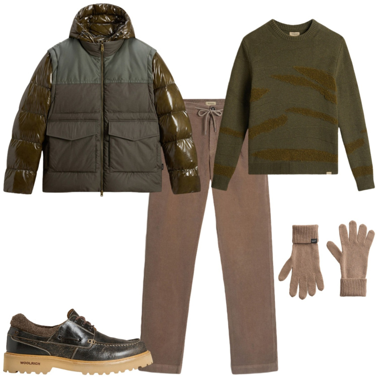 Outfit uomo - Total look #2285868. Stile Trendy per Tutti i giorni. Abbinamento con pantaloni, scarpe stringate, maglieria, piumini, guanti.