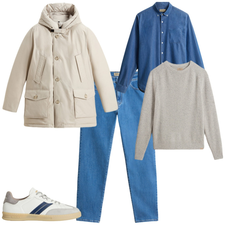 Outfit uomo - Total look #2285889. Stile Urban per Tutti i giorni. Abbinamento con pantaloni, camicie, sneakers, maglieria, parka.