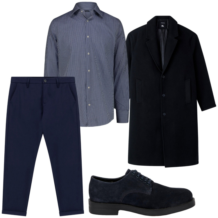 Outfit uomo - Total look #2285902. Stile Business/Elegante per Ufficio. Abbinamento con cappotti, pantaloni, camicie, scarpe stringate.