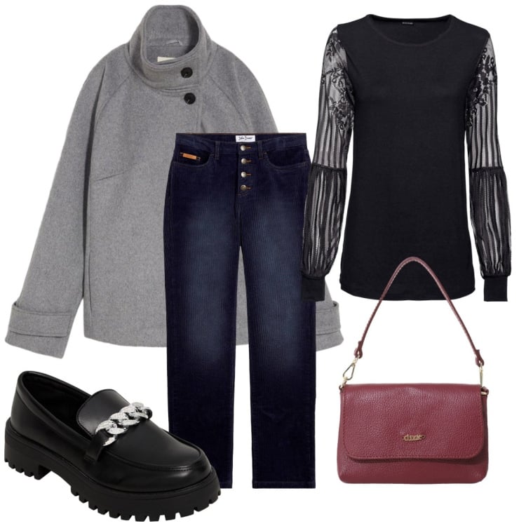 Outfit donna - Total look #2285907. Stile Casual per Tutti i giorni. Abbinamento con blazer, pantaloni, bluse, mocassini, borse a tracolla.